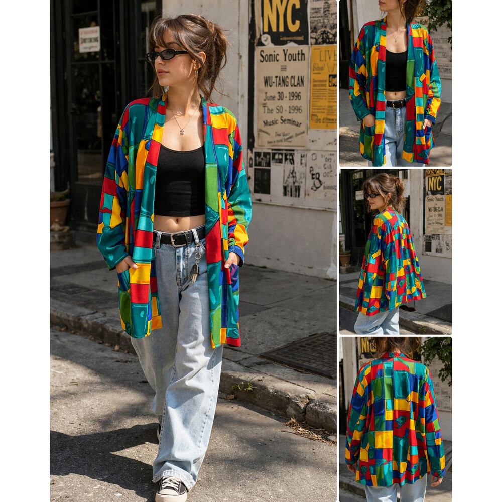Vintage Peter Popovitch Open Cardigan Colorblock Jacket Women’s L-XL 90s